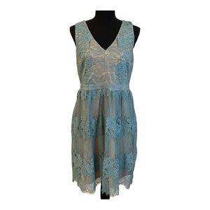 Francesca’s Lace Overlay Dress Blue Teal/Nude - L